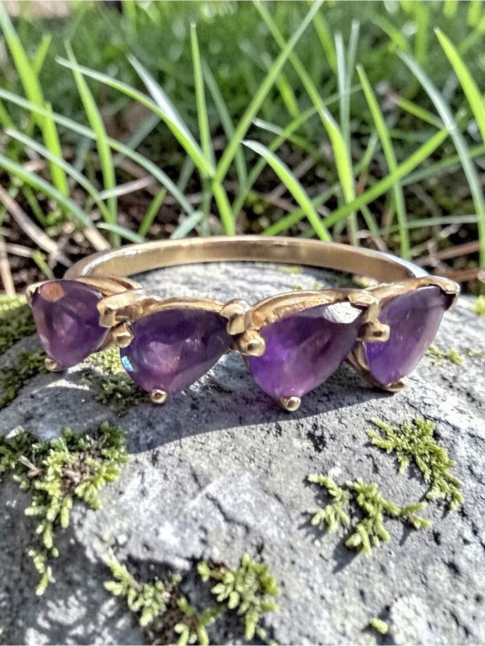 10k Gold Amethyst Pear-Cut Three-Stone Ring